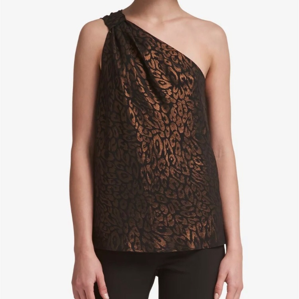 DKNY animal Print One-Shoulder Top